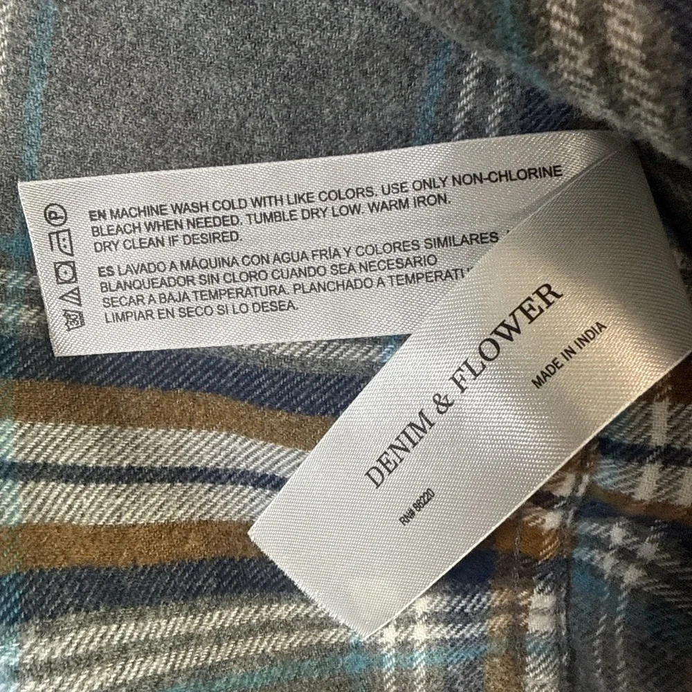 Denim & Flower Shirt Men's Small Flannel Button Down Plaid Gray Blue Brown